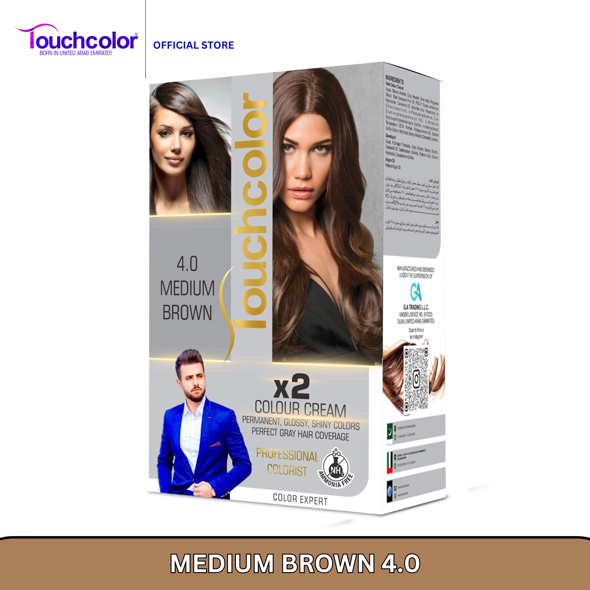 Touchcolor 4.0 Medium Brown Hair Color Kit – Natural & Long-Lasting Grey Coverage